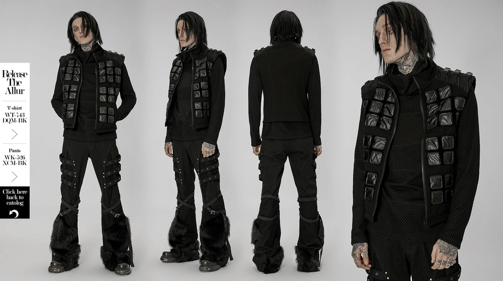 Black tactical armor vest additional style view showing geometric patch placement and overall dark gothic aesthetic