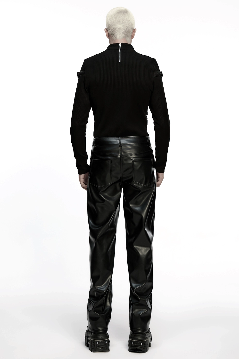 Black leather tactical pants size guide fit reference model body measurements
