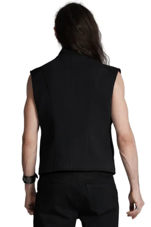 Black elastic vest with stand collar and armor panels rear full view