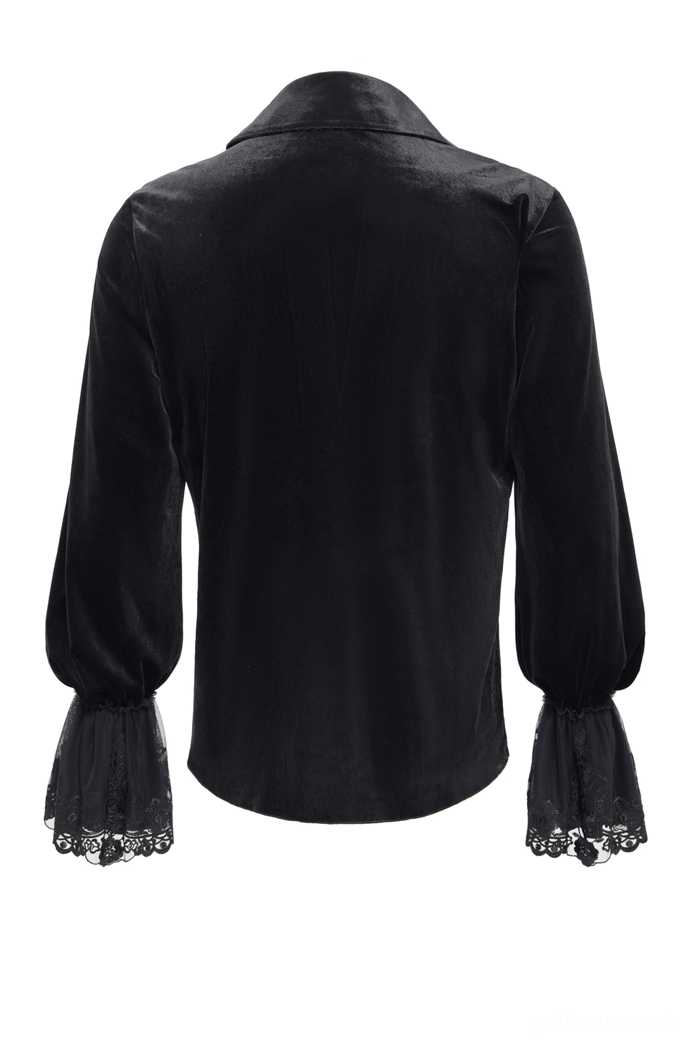 Black velvet gothic shirt back flat display showing simple back design and cuff details