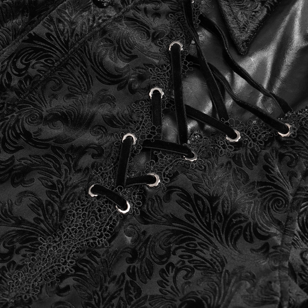 Black velvet gothic shirt worn styling showing complete outfit with accessories and dramatic gothic aesthetic presentation