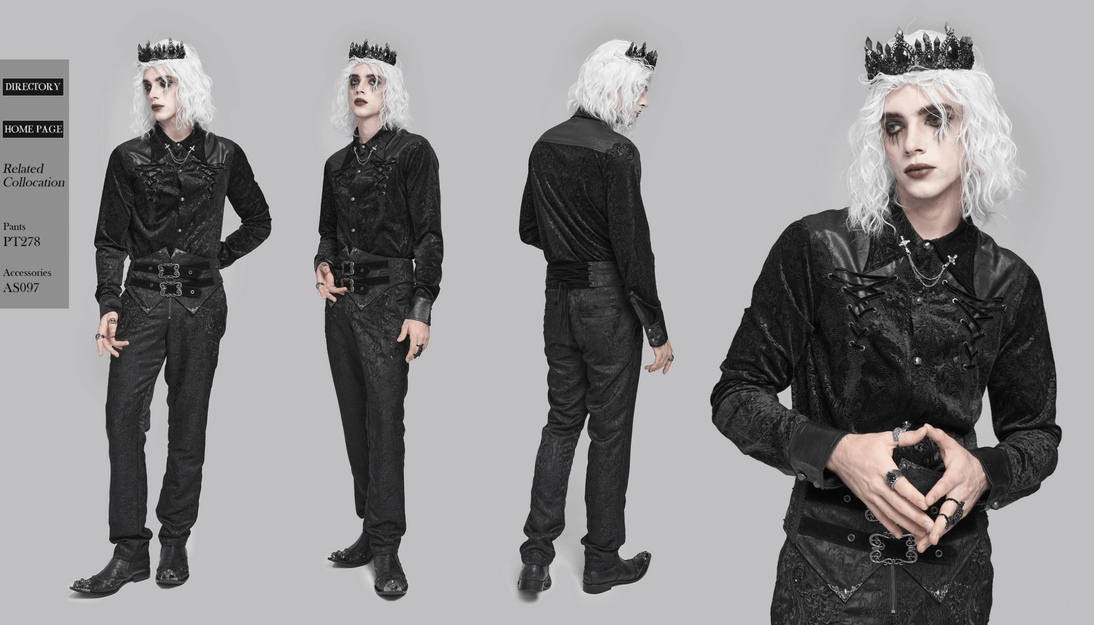 Black gothic velvet shirt with leather accents and lace-up front styled for vampire-inspired dark fashion aesthetic
