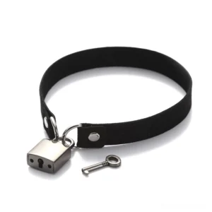 Black velvet lock choker with silver padlock and matching key - gothic choker necklace for men and women