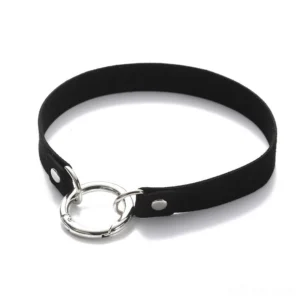Black velvet o-ring choker with large silver metal closure - gothic collar necklace unisex