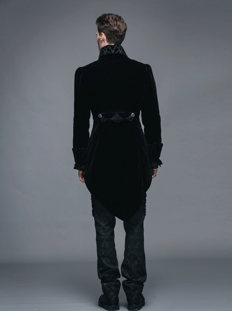 Black velvet steampunk coat complete collection view showing all design elements and details