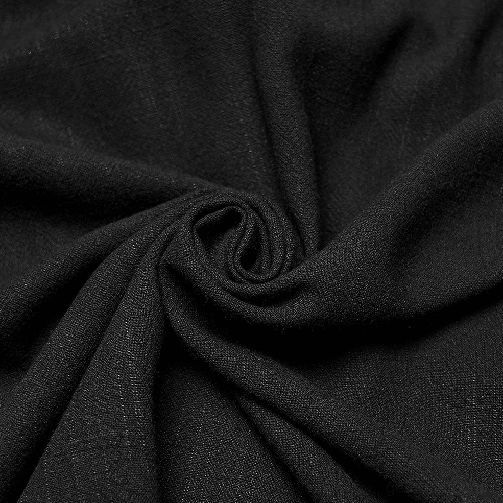 Black Victorian gothic embroidered shirt with lantern sleeves - full product shot displaying overall design, silhouette, and garment construction