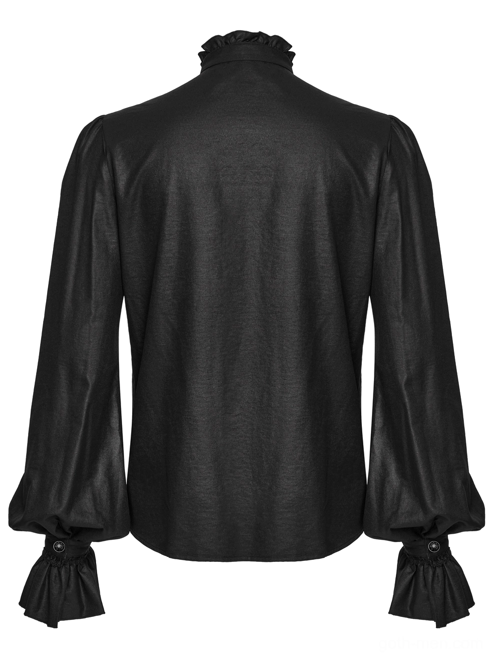 Black Victorian gothic shirt back view showing solid design and long bishop sleeves