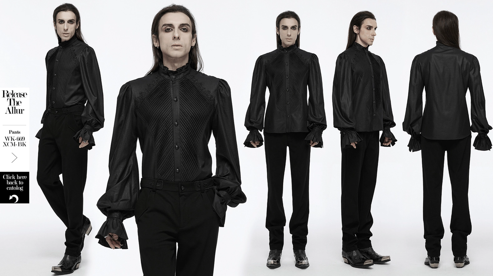 Black Victorian gothic shirt architectural design elements and construction details