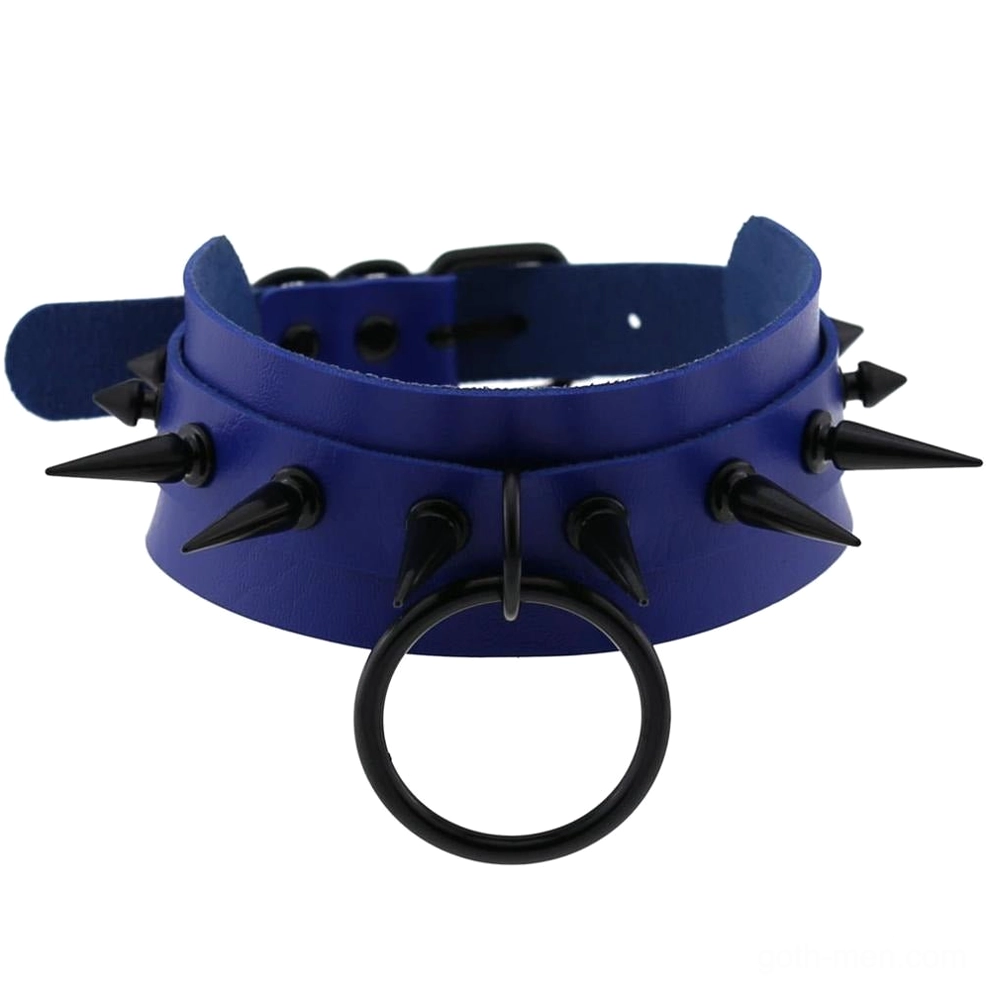 Bright blue spiked choker with black metal studs and adjustable strap - gothic punk necklace