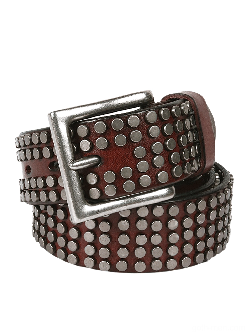 Dark brown coffee leather gothic belt with large silver rectangular pin buckle - top view