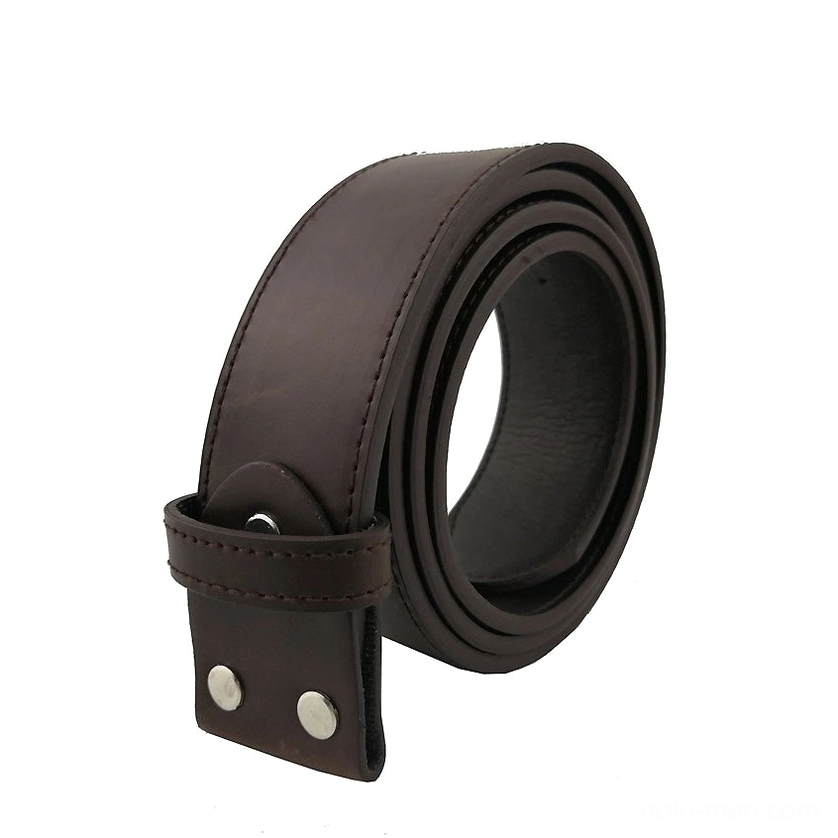 Brown PU leather biker belt strap with metal rivets keeper loop detail
