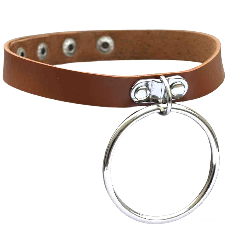 Deep brown PU leather gothic choker necklace with silver padlock pendant, alternative fashion jewelry