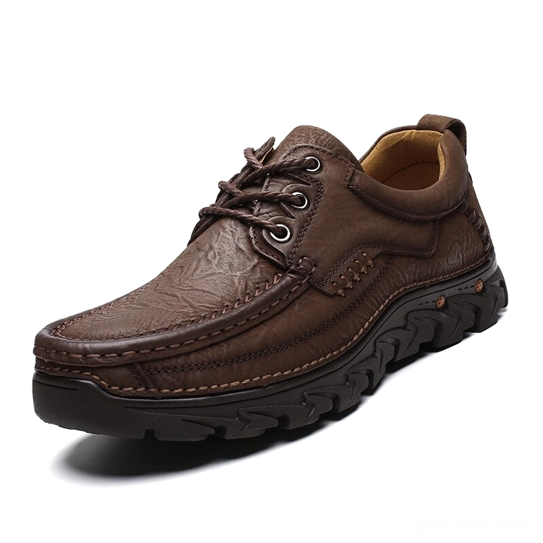 Dark brown leather lace-up gothic oxford shoes with hand-stitched details