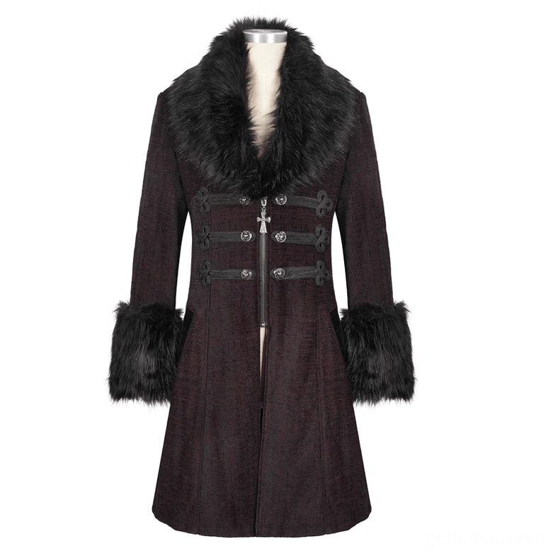 Premium burgundy gothic mid-length coat primary product image for size variant selection