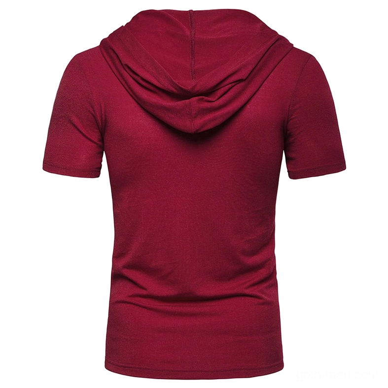 Burgundy gothic hooded t-shirt back view slim fit design