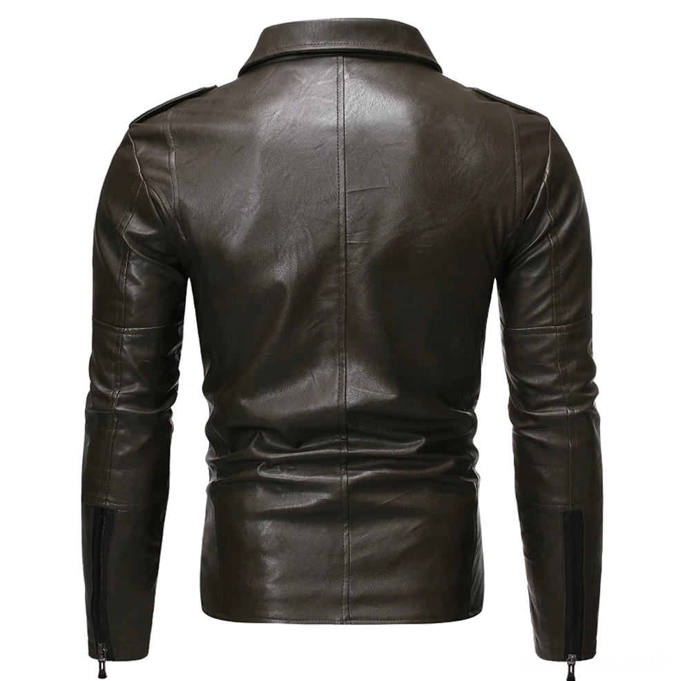 Burgundy PU leather gothic biker jacket back view showing tailored slim fit construction