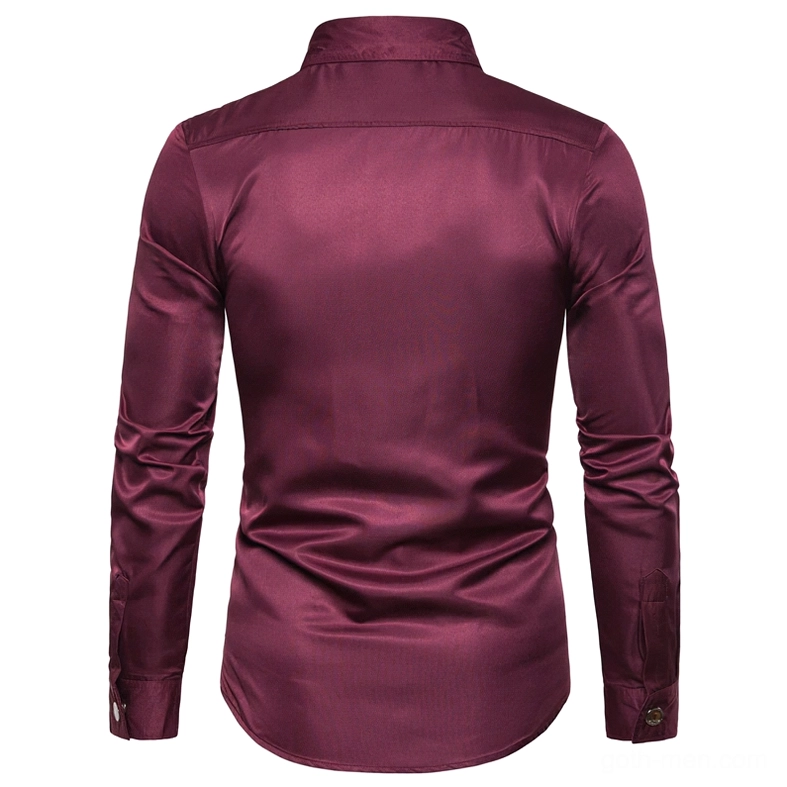 Burgundy gothic shirt back perspective smooth satin-like fabric