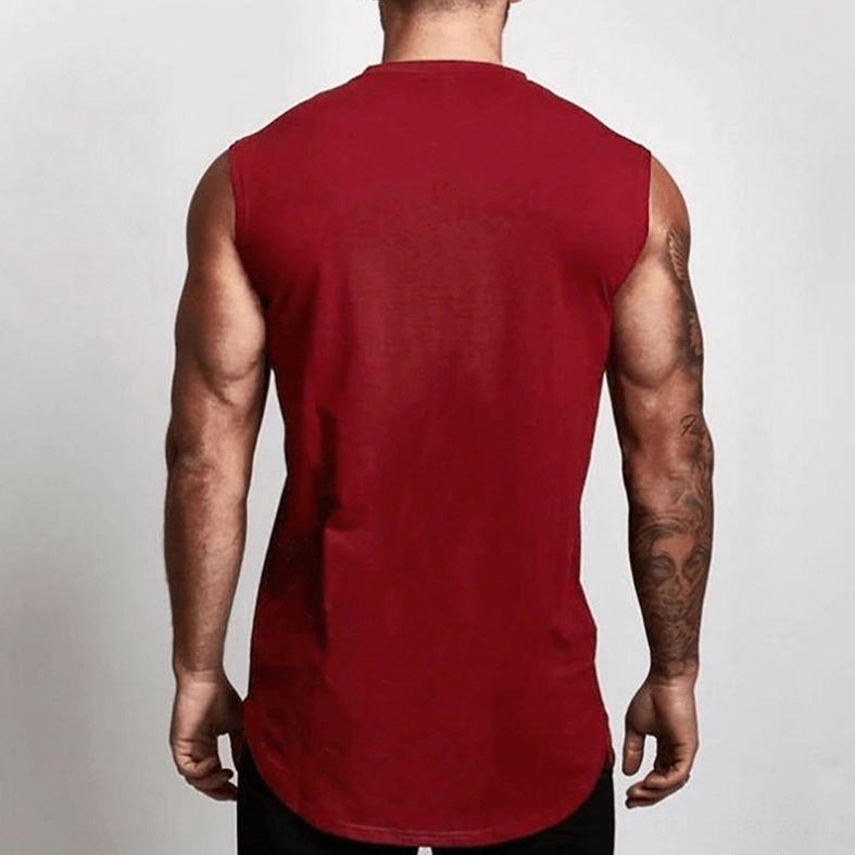 Burgundy red gothic tank top men's back view, vampire aesthetic sleeveless, rear design