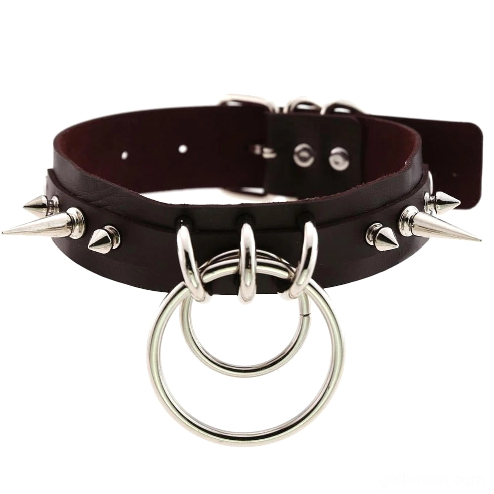 Burgundy dark red spiked leather gothic choker with adjustable buckle and spike studs