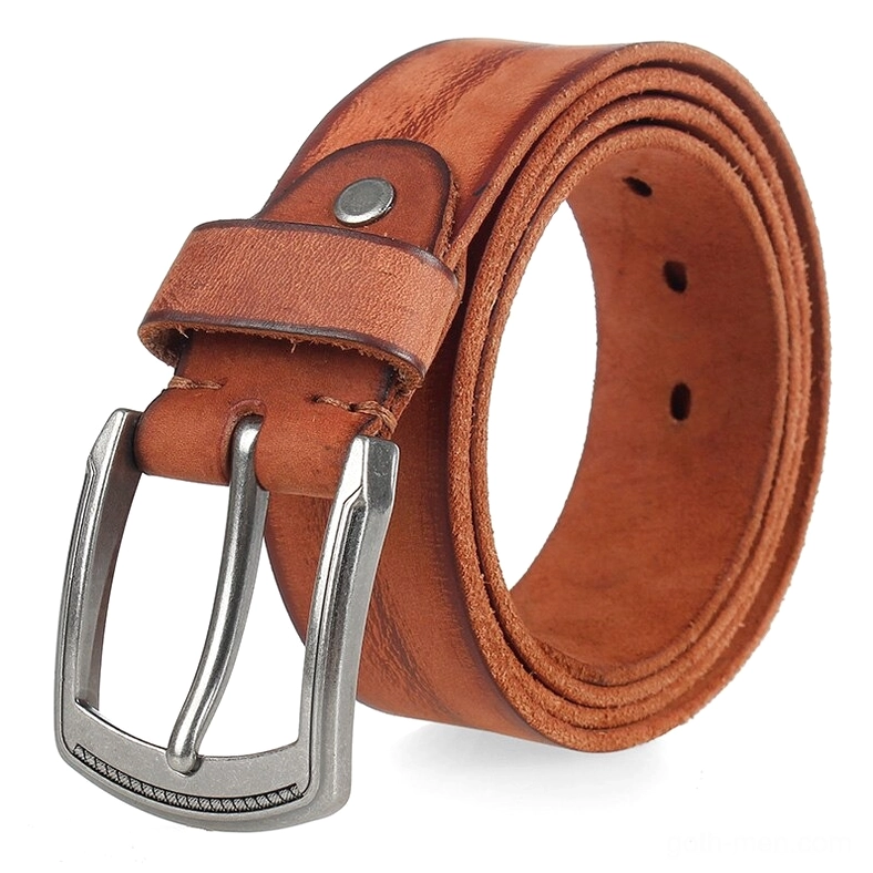 Burnt orange reddish-brown leather gothic belt with engraved edge antique alloy buckle, showcasing rich vintage patina and full grain cowhide craftsmanship
