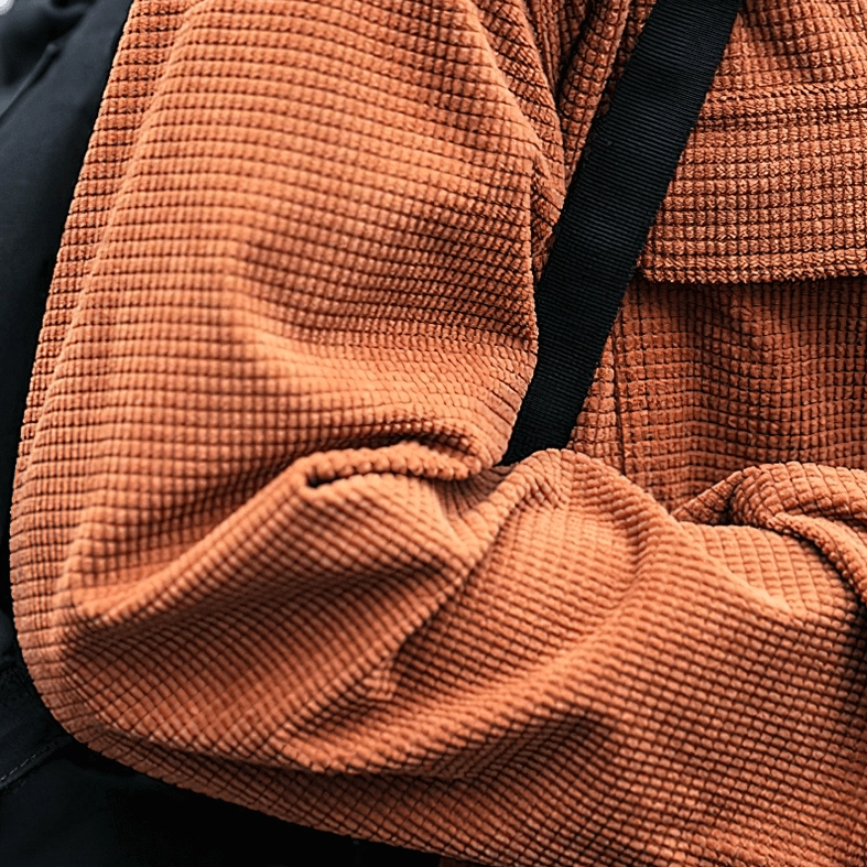 Burnt orange waffle plaid gothic shirt full display - alternative style casual wear front view