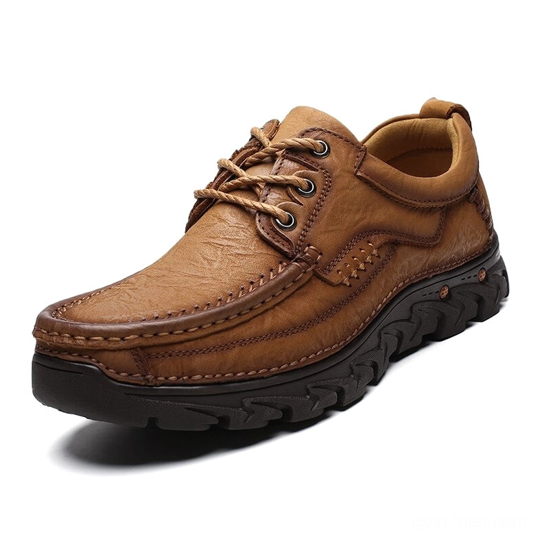 Camel tan waxed leather lace-up gothic oxford shoes side angle