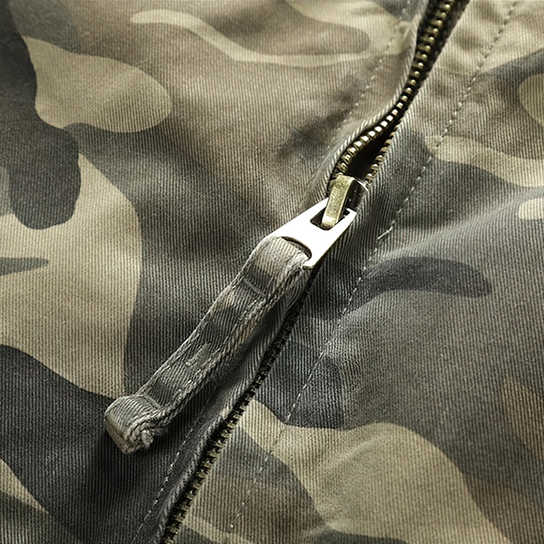 Gothic military camo denim zip jacket worn styling suggestion, alternative goth fashion street wear look