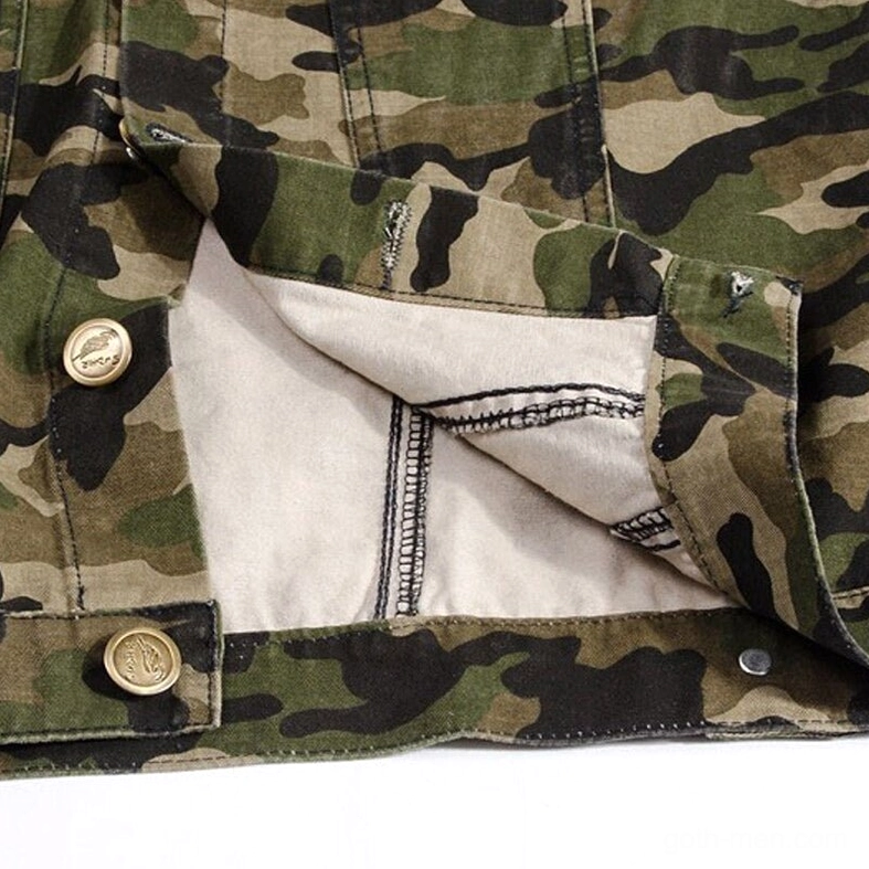 Interior beige lining and metal snap button hardware on alternative denim vest
