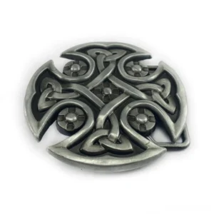 Antique silver celtic cross buckle with intricately engraved knot design