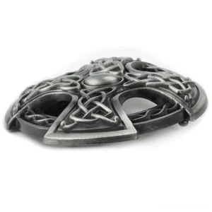 Gothic celtic cross buckle side profile displaying three-dimensional depth and aged silver tone finish