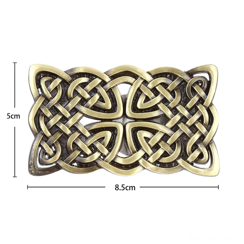 Celtic cross gothic buckle size reference with ruler measurement, 8.5cm x 5cm dimensions