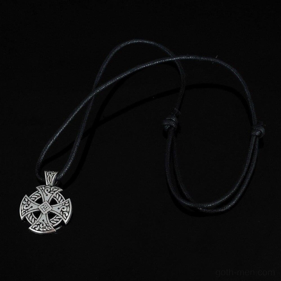 Gothic Celtic cross pendant necklace complete view with antique silver finish and chain connection point