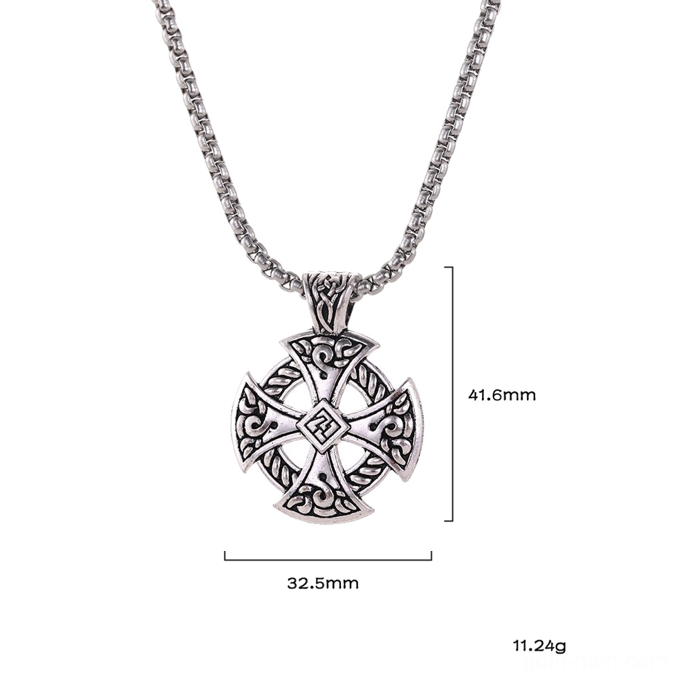 Celtic cross pendant necklace dimensions and specifications with antique silver wheat link chain