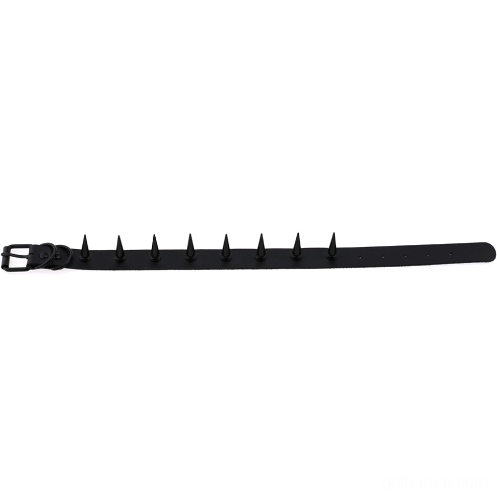 Spiked choker collection showing different leather colors and spike patterns