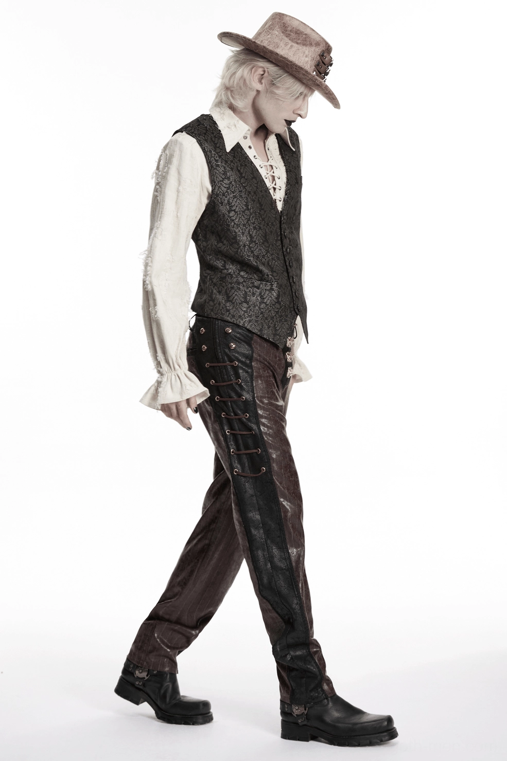 Styling reference: coffee jacquard gothic waistcoat layered over formal wear