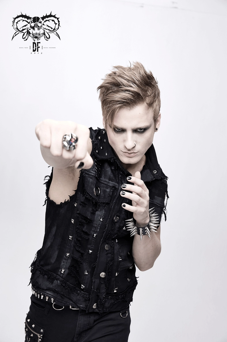 Complete black gothic skull waistcoat with all design features including studs collar and print