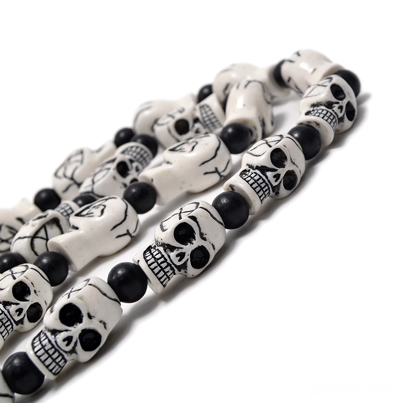Gothic skull bead necklace complete strand with large pendant display