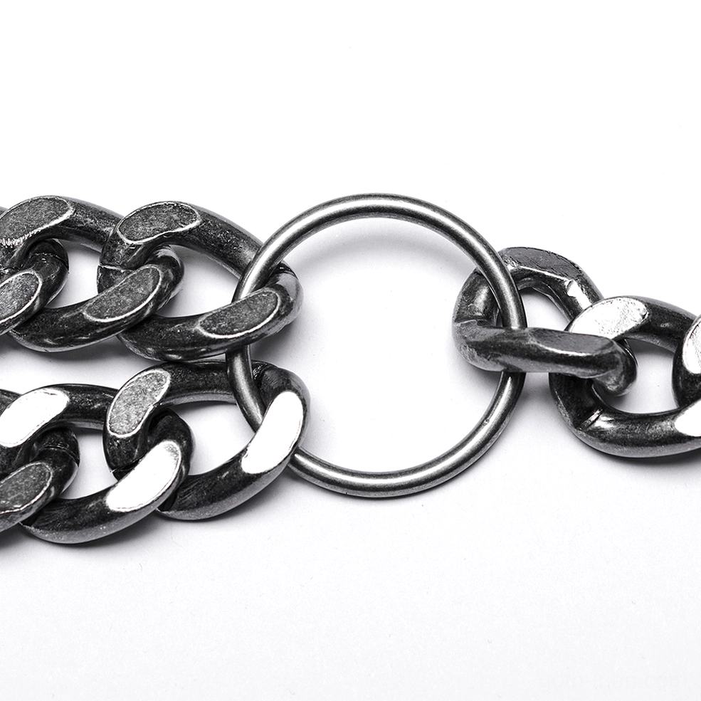 Complete gothic silver chain harness with adjustable black straps and secure buckle system for men's alternative fashion