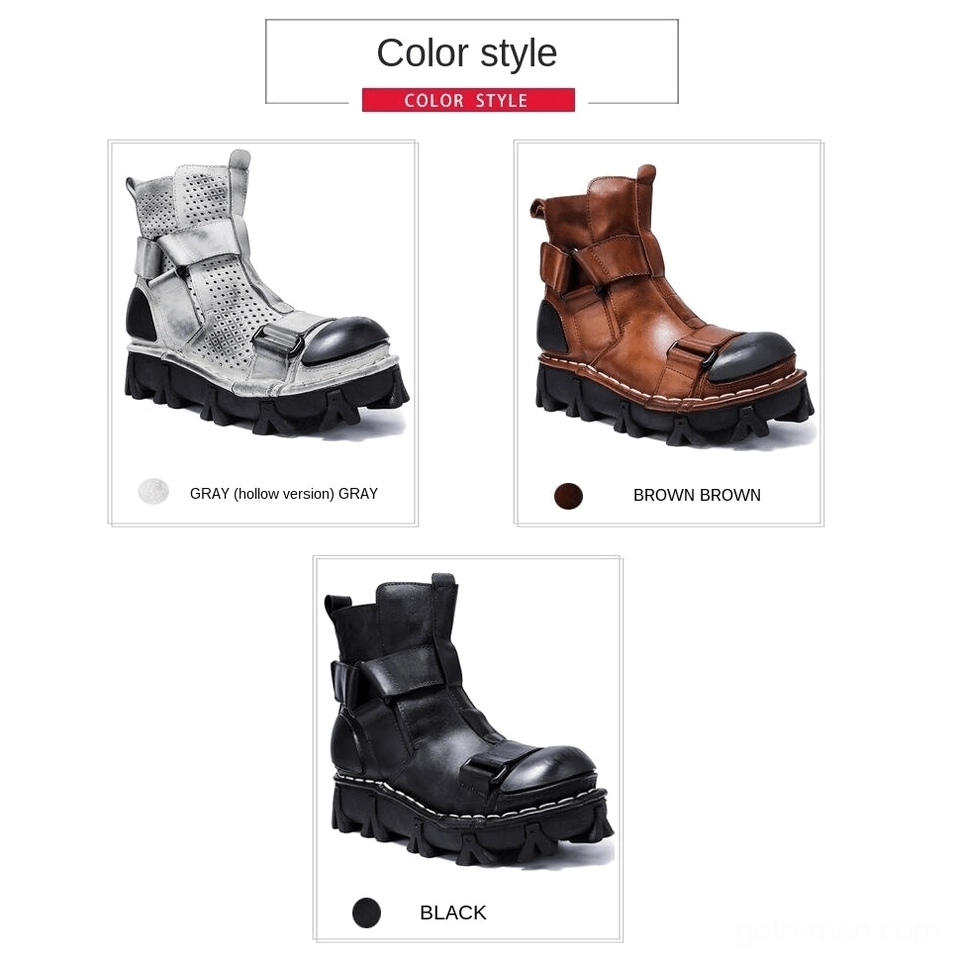 Cotton fabric lining in gothic punk boots providing breathability and comfort for extended wear