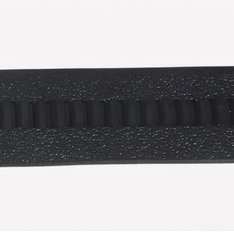 Interior toothed rack mechanism of automatic gothic belt, flat top view showing adjustment teeth for micro-sizing