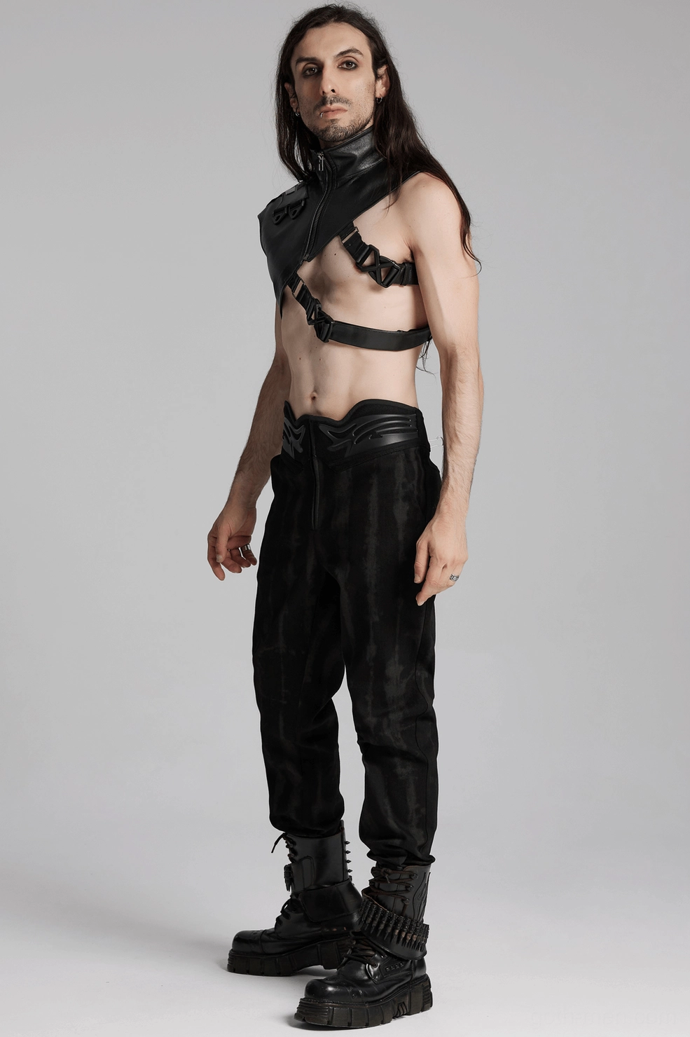 Cyberpunk shoulder armor piece showcasing post-industrial aesthetic and futuristic design elements for dark fashion