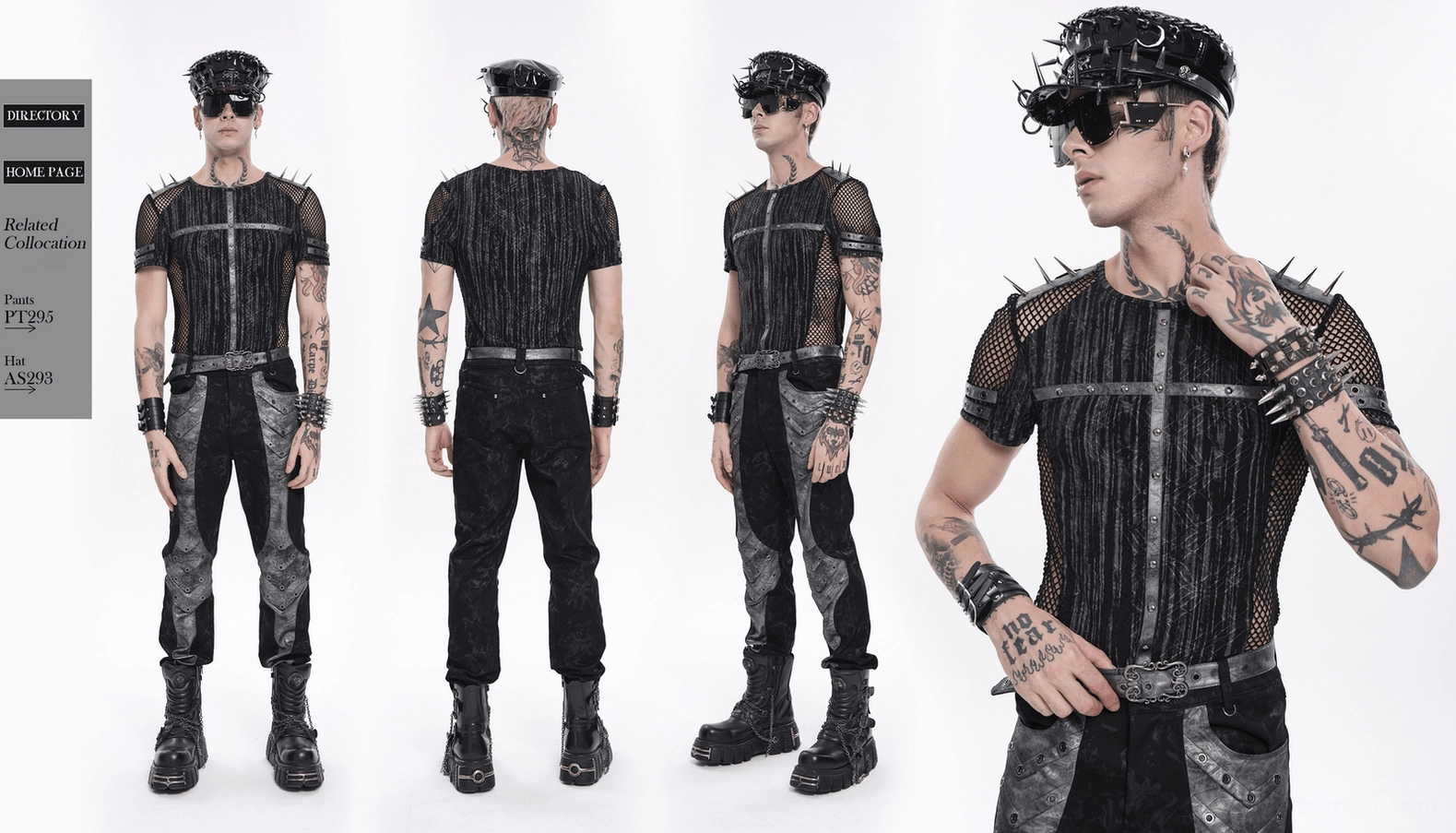 Cyberpunk industrial mesh t-shirt complete styling look with accessories
