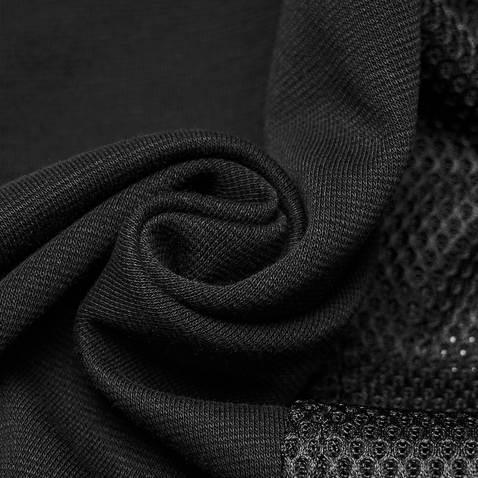 Cyberpunk hooded mesh vest strap hardware - black webbing and metal buckle adjuster