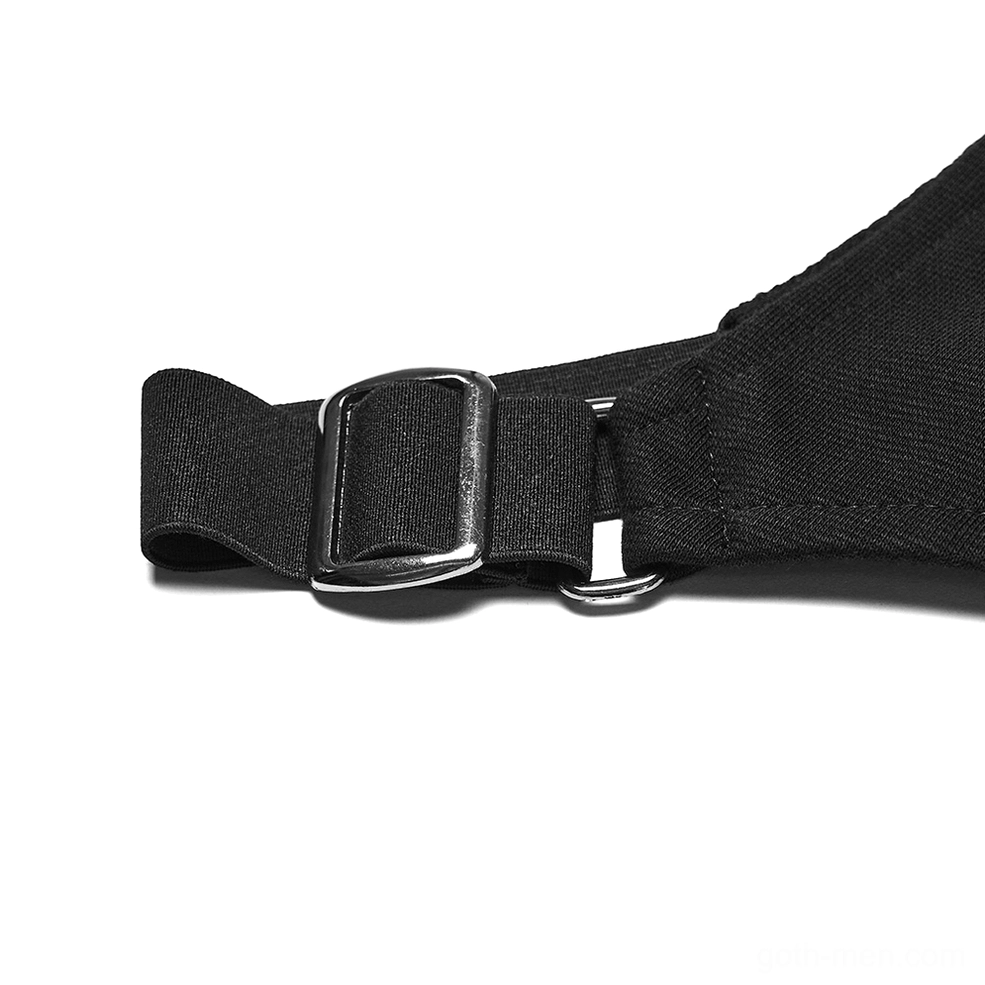 Cyberpunk hooded mesh vest corner detail - mesh fabric texture and metal rivet construction
