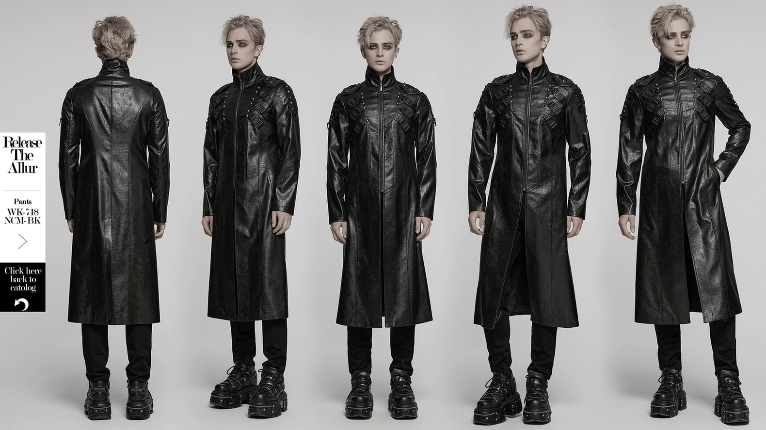 Faux leather cyberpunk trench coat material and construction detail - twill texture and metal studs