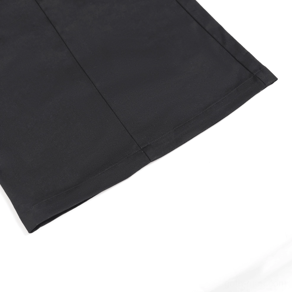 Black cyberpunk tripp-style wide leg pants with layered textile construction - detail view