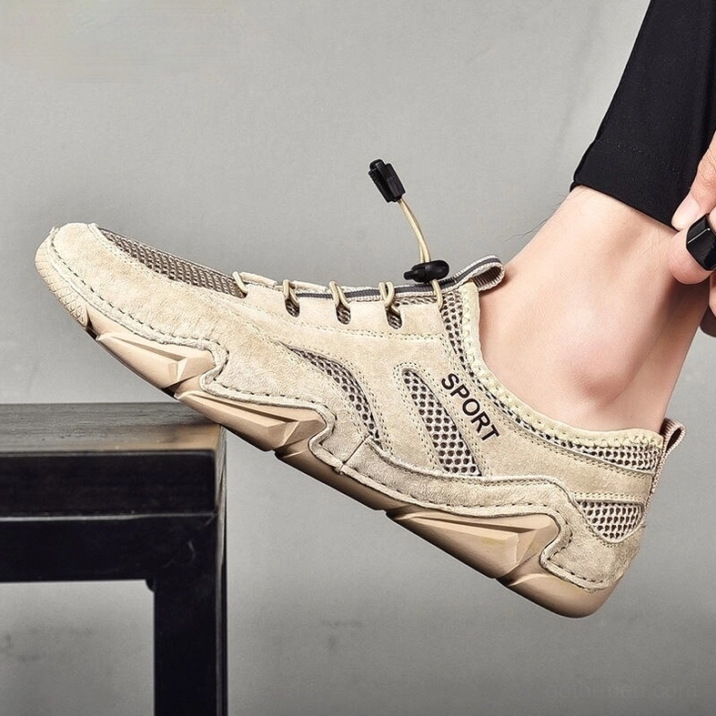 Dark aesthetic leather and mesh sneaker - complete side profile showcasing gothic minimal design