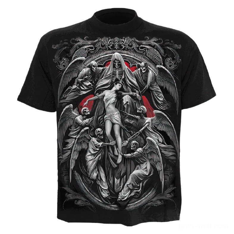 Dark angel 3D printed gothic black t-shirt front view - celestial spiritual punk aesthetic