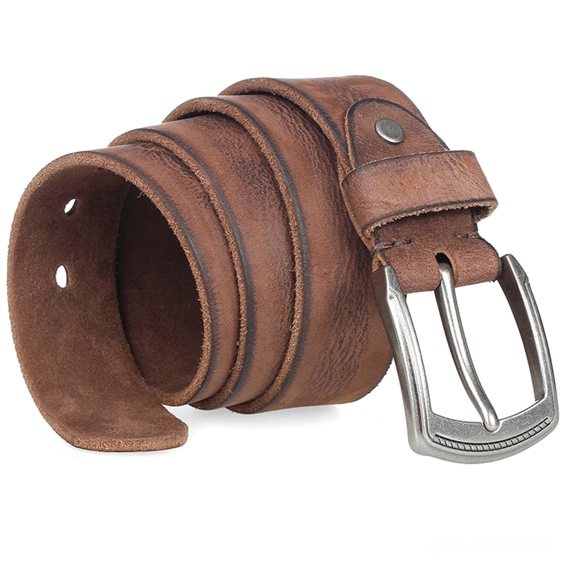 Dark brown thick cowhide gothic belt with silver antique pin buckle, front view emphasizing substantial leather strap and handcrafted buckle construction