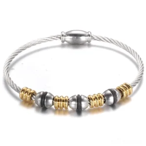 Dark elegance stainless steel magnetic bracelet with twisted rope chain and charm details, alternative fashion jewelry style shot